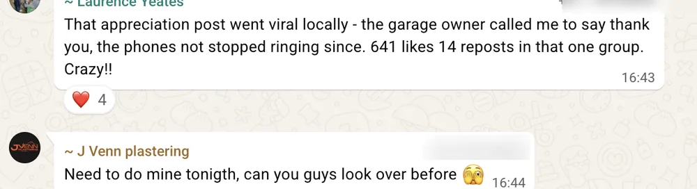 Tradesman testimonial: post went viral locally, phone has not stopped ringing